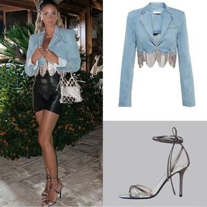 AREA NYC Crystal Embellished Crop Denim jacket -light blue- size 4 - NWT